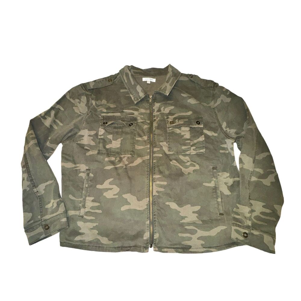 Good American Military Jacket Sz 4/5 Green Camouflage Full Zip Collared Pockets